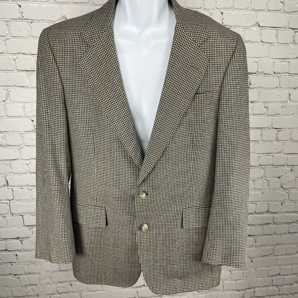 Jos A Bank Executive Collection Brown Houndstooth Silk Wool Blazer Sportcoat 40R